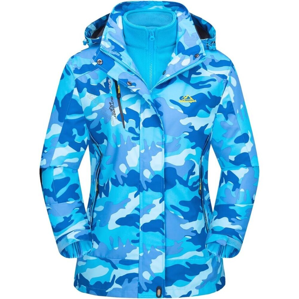 Women's Blue Camo 3-in-1 Winter Waterproof Windproof Fleece Lined Winter Jacket